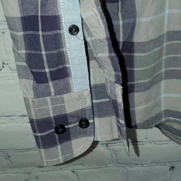 Tommy Hilfiger Custom Fit Purple & Gray Plaid Casual Button Up Shirt Mens Size L - Picture 5 of 11